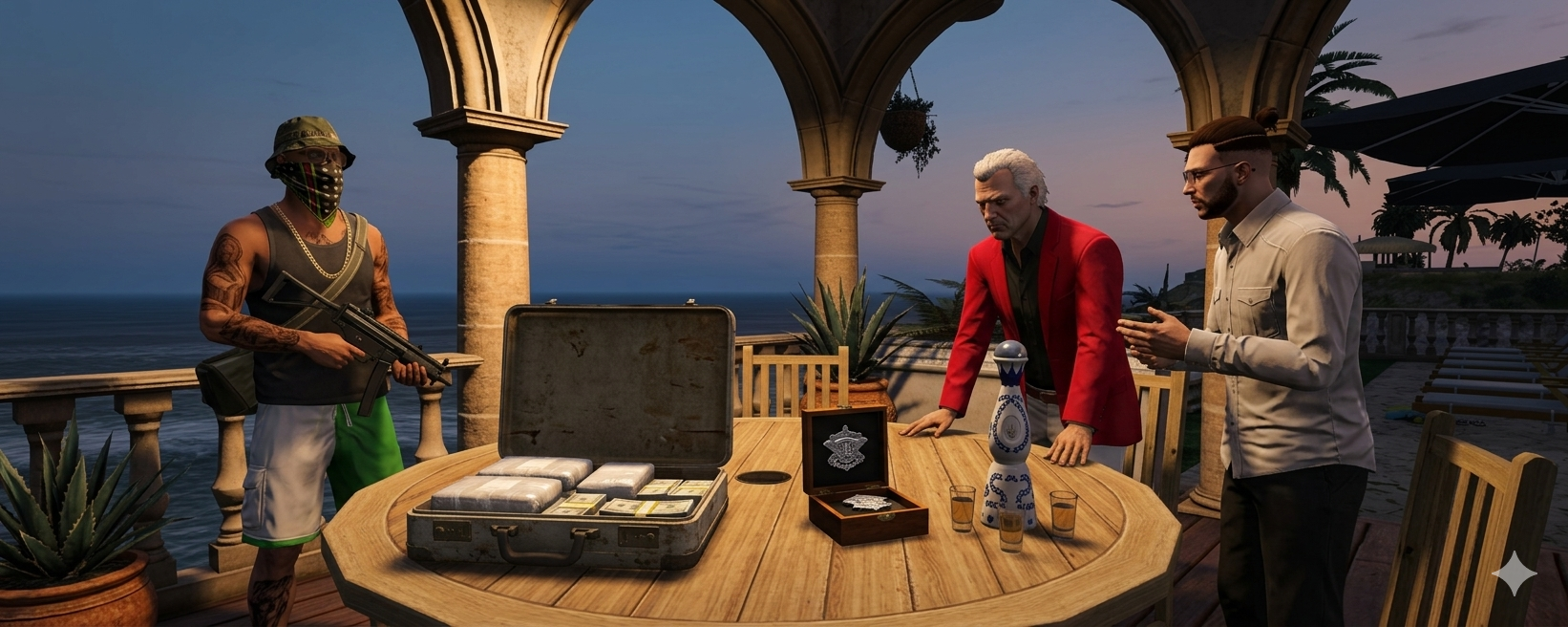 Kartellbesprechung auf einer Terrasse